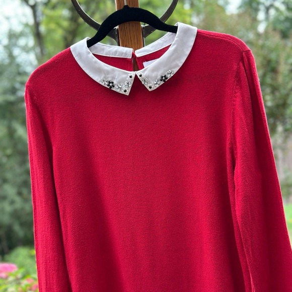 Elle Red Sweater with Embellished Collar - Picture 1 of 6